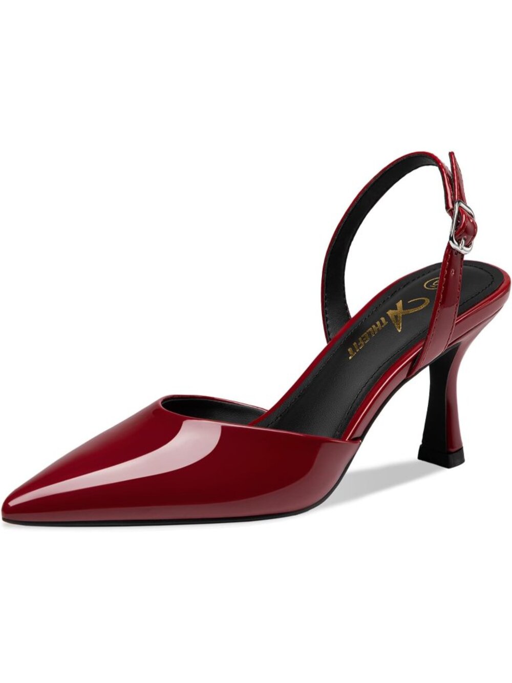 Women's Burgundy Closed Pointed Toe Kitten Heels Slingback Stiletto Pump Shoes